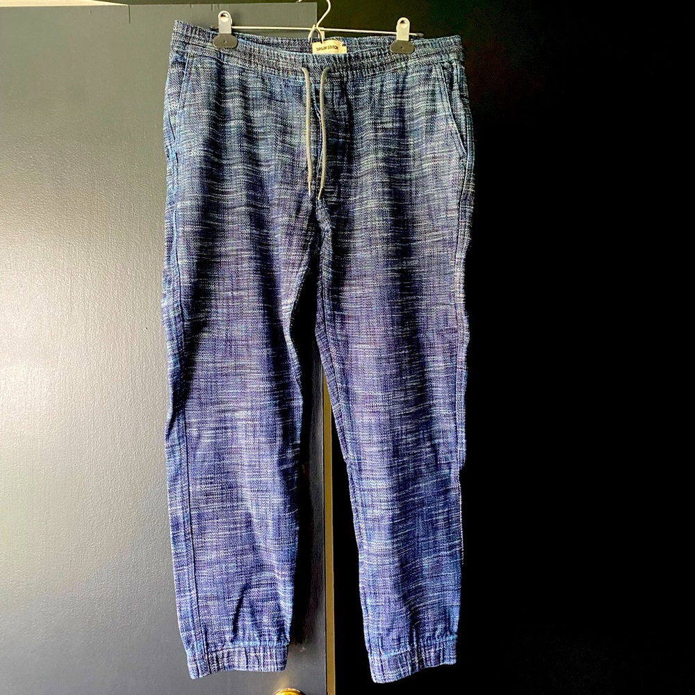 Taylor Stitch Après Pant in Indigo Waffle, mens large.